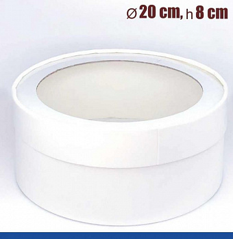 Коробка для выпечки круглая (шайба) 20•8 см Белая (окно, крышка+дно) Коробка для выпечки круглая (шайба) 20•8 см Белая (окно, крышка+дно)