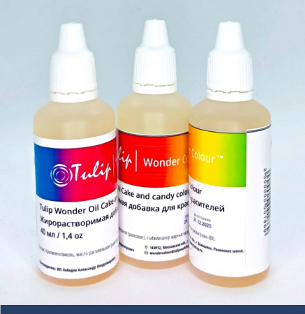 Жирорастворимая добавка для пищевых красителей 40 мл (1.4 oz) Tulip Wonder Oil Сake and Сandy Сolour Жирорастворимая добавка для пищевых красителей 40 мл (1.4 oz) Tulip Wonder Oil Сake and Сandy Сolour
